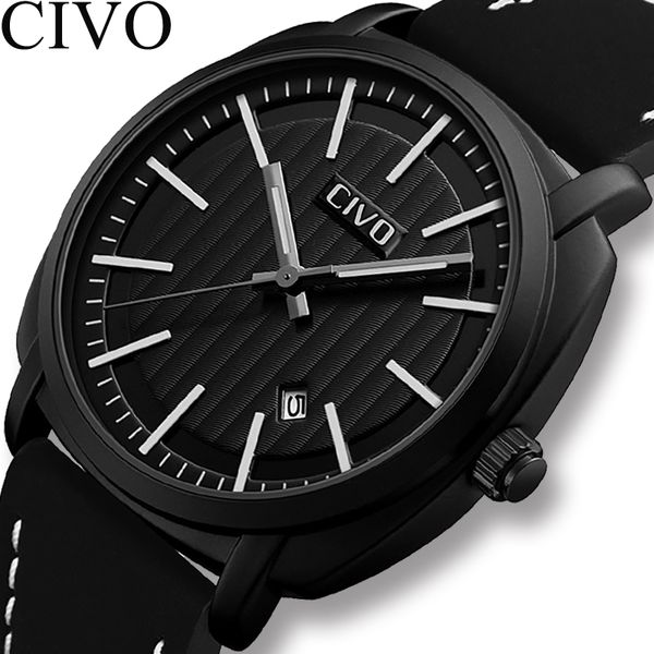 

civo 2019 mens watches waterproof analogue date calendar travel sport watches mens genuine leather quartz wrist, Slivery;brown