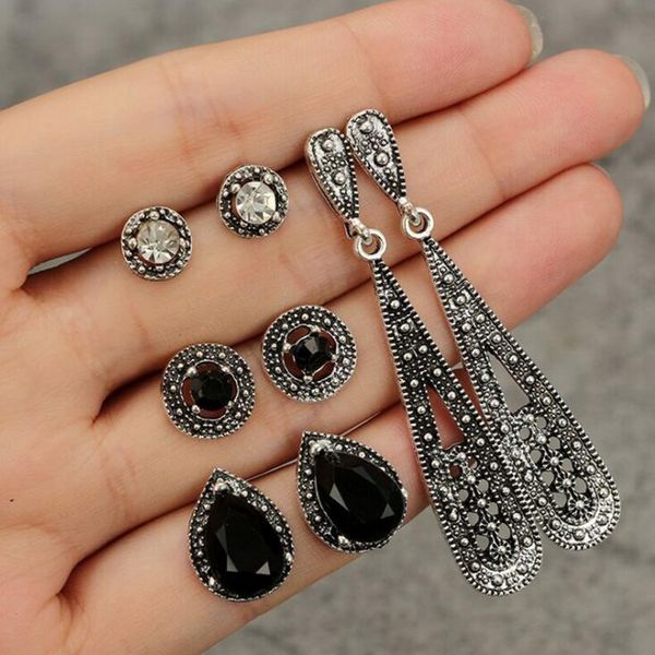 

5set /lots women crystal earrings for women boucle d'oreille jewelry bohemian stud earring set green droplets brincos ms jewelry gift, Golden;silver