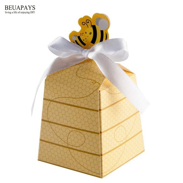 

150pcs little bee trapezoid yellow baby shower candy box personality new mini gift box party supplies packaging