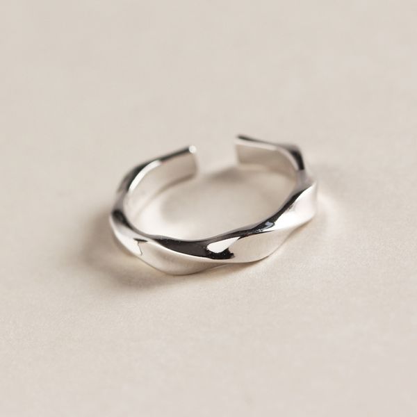 

minimalist authentic s925 sterling silver fine jewelry twisted band rings adjust women's tlj552, Golden;silver