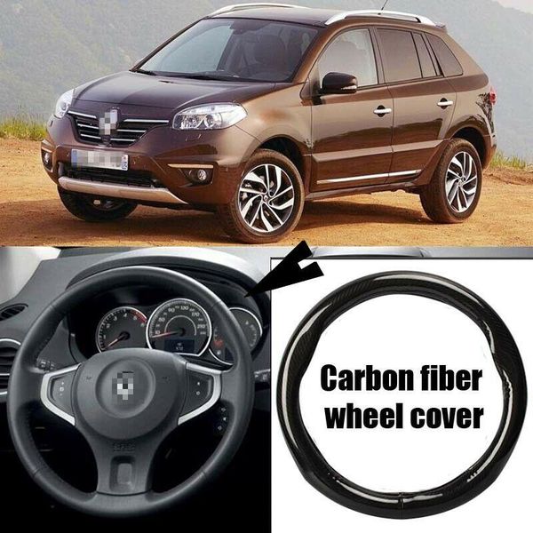 

car-styling 38cm black carbon fiber pvc leather car steering wheel cover for renault koleos