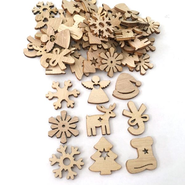 

50/100pcs wooden christmas mini tree ornaments hanging pendants merry christmas decoration for home navidad 2019new year decor