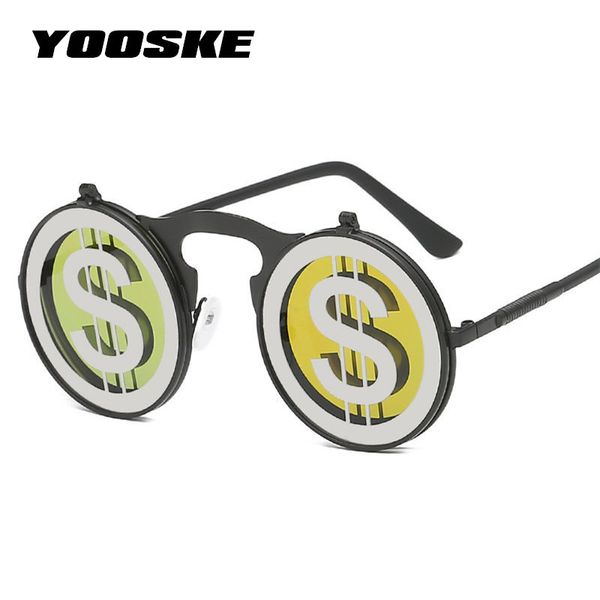 

yooske retro steampunk goggles sunglasses men personalized reflective flip up sunglass women steam punk dollar sun glasses uv400, White;black