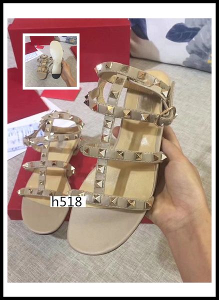 

high-quality original box new women sandals wedding shoes patent leather rivets sandals women studded strappy dress shoessize 38, Black