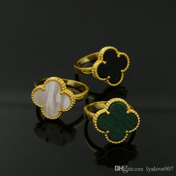 

classic four leaf clover rings for women yellow gold silver black white love ring flower flora korean jewelry woman