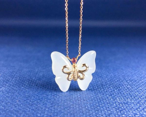 

18k gold inlaid and white white butterfly clavicle chain hde01#, Silver