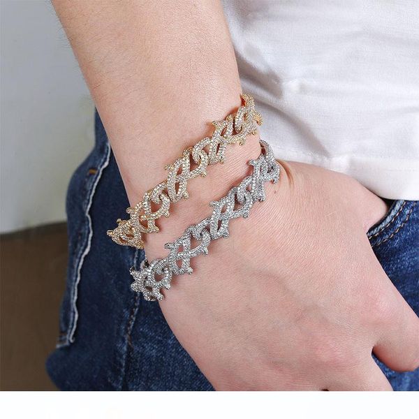 

новый iced out full циркон шипы кубинский цепи браслеты hip hop ювелирные изделия из латуни золото серебро покрыло мужские браслеты 7 8 дюйм, Black