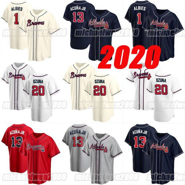 

20 marcell ozuna 2020 ronald acuna jr. ozzie albies austin riley freddie an dansby swanson chipper jones brian mccann jerseys, Blue;black