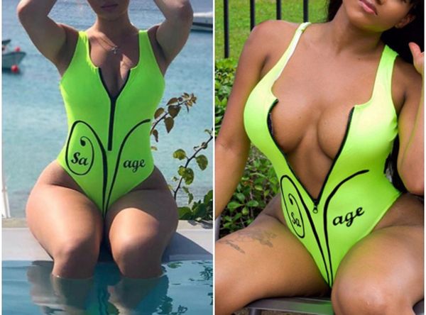 

sleeveless printed letter sa age triangle one-piece zipper swimsuit personalized zipper swimsuit g3522#, White;black