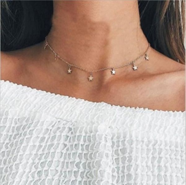 

2018 fashion simple european and american style women's alloy necklace long personality five-pointed star pendant new wholesale, Silver