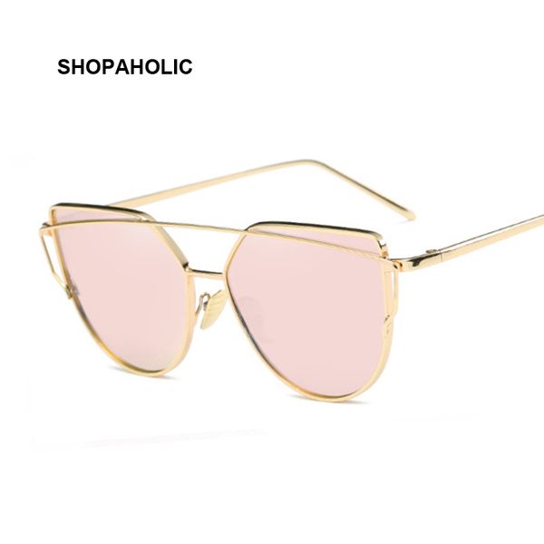 

metal sunglasses women luxury cat eye brand design mirror rose gold vintage cateye fashion sun glasses female eyewear, White;black
