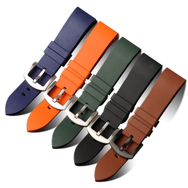

watch bands onthelevel 20 22 24mm fluororubber watchband silicone rubber waterproof strap black green with quick release bar #e, Black;brown