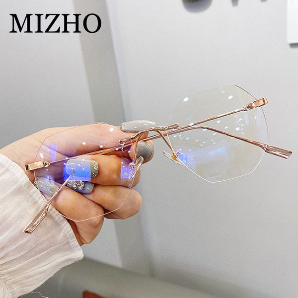

mizho filtering protect eyesight anti blue light glasses women look at phone blocking glare computer rimless glasses metal ins, White;black