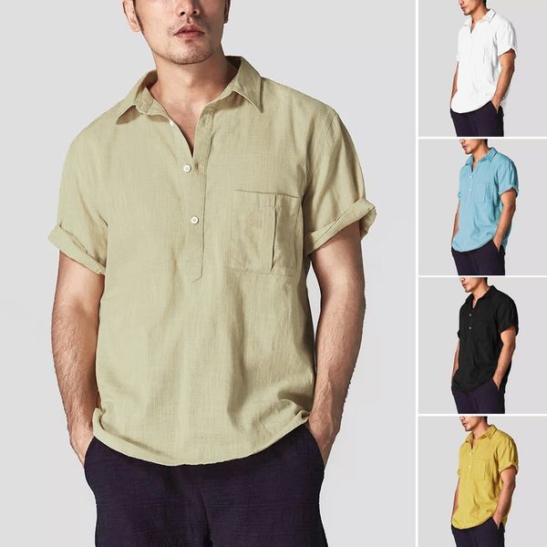 

short sleeve shirts men streetwear camisa 2019 men's baggy cotton linen solid color short sleeve retro shirts blouse -3xl, White;black