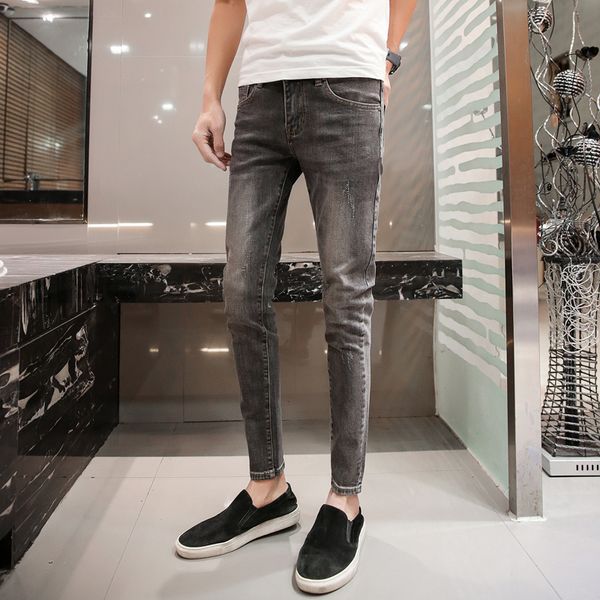 

2019 men's trousers hairstyle personality slim korean version of the designer simple fashion tide men's hair jeans new wave, Blue