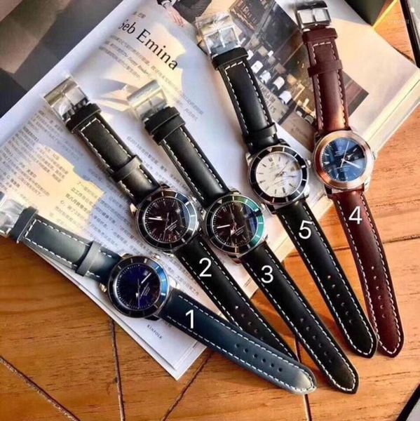 

men watches eta2824 movement 42mm leather strapluxury watches super ocean culture original packaging1, Slivery;brown
