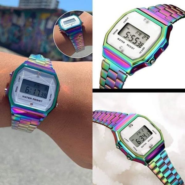 

retail a168 led watch sport digital watches alarm rainbow watches with ultrathin electronic watches, Slivery;brown