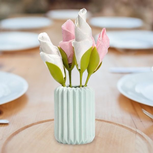 

10pcs/set bloom napkin holders for tables green stemmed plastic twist flower buds serviette holders plus party decor arrangements