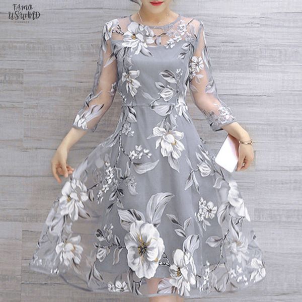

dress womens summer organza floral print wedding party ball prom o neck dress vestido de festa party night woman dresses, Black;gray