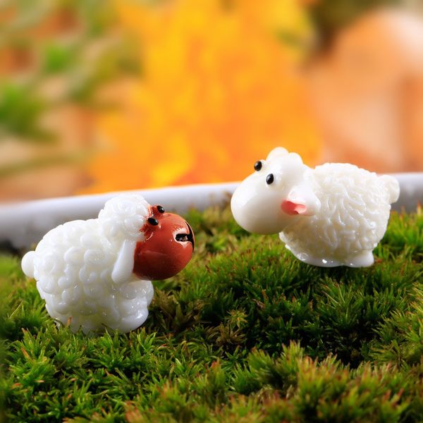 

10pcs/lot mini herd sheep figurine fairy garden decoration miniature resin crafts moss micro landscape bonsai decor