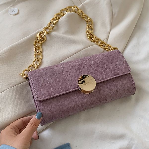 

women shoulder bag 2020 crocodile pattern metal chain pu leather handbag personality solid color women's clutch purses zd1594