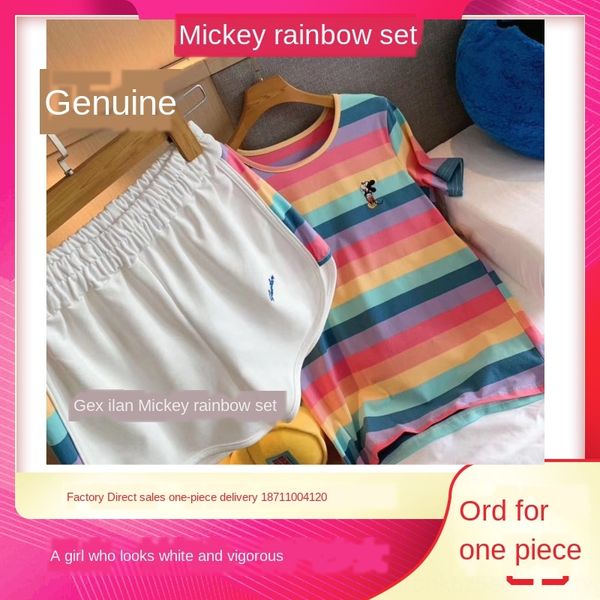 

gexilan minirainbow suit women's t-shirt champion t-shirt shorts and shorts parent-child two-piece suit cotton quality, Blue;red