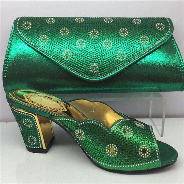 

green color nigerian applique party shoes and bag to match set elegant shoes and bag set for celebration party bl895c, Black