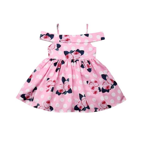 

2019 new summer princess kids baby girl dress clothes flowers print off shoulder pink a-line party dress, Red;yellow