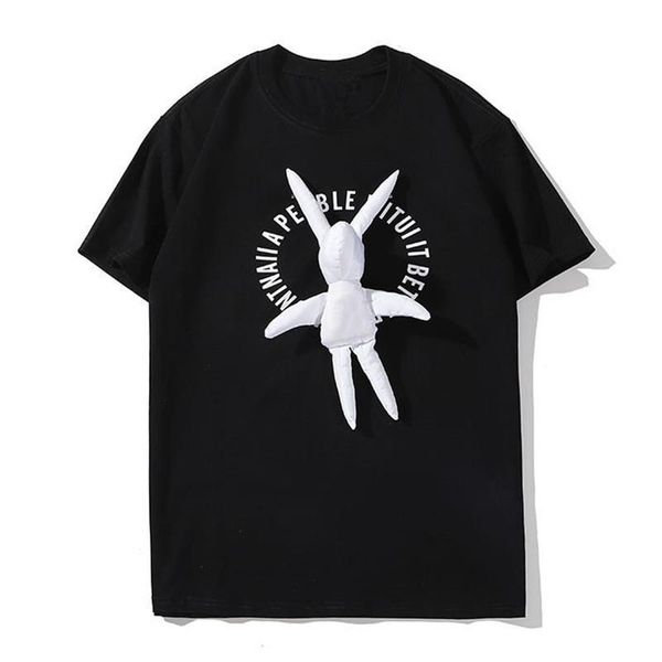 

fashion brand men designer t shirt new men women cartoon print short sleeve rabbit fashion mens designer tees 3 colors s-2xl, White;black