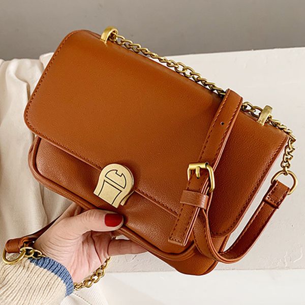 

2019 новый сплошной цвет пряжки сумки женские высокого качества кожаные цепи плеча crossbody сумки дизайнер моды небольшие квадратные сумки