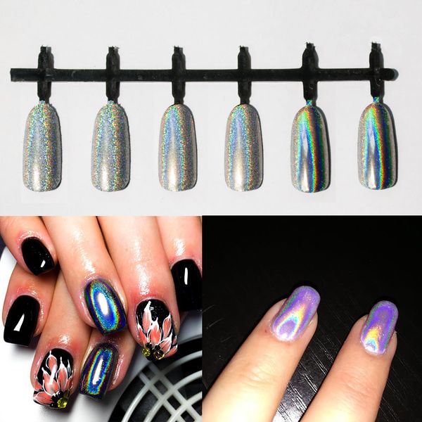 

1 box unicorn powder holographic glitter laser nail glitter powder holo rainbow chrome mirror dust nails art sf3013, Silver;gold