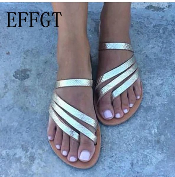 

effgt new women slipper rome style summer shoes women flat slipper soft bottom gladiator sandalias beach size 35-43 k329, Black