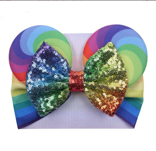 

20pc/lot girls sequin mouse ears headband,big hair bow headband headwrap fabric elastic baby diy hair accessories, Slivery;white