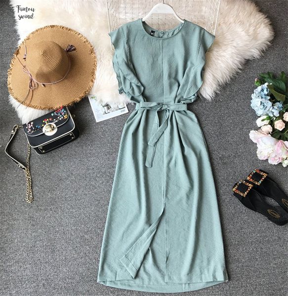 

женщины 2019 длинные платья лето полосатый без рукавов оборками straight шаг женщины тонкий split casual женский vestidos, Black;gray