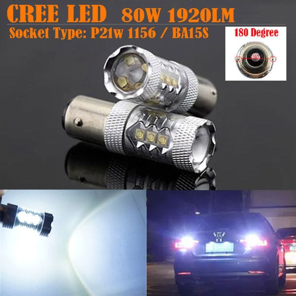

80w 12v white led 1156 ba15s p21w car backup reverse signal light canbus 10.17