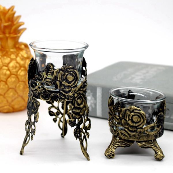 

new retro with glass candlestick old carved hollow candlestick decoration dinner atmosphere decoration candle cup iron candle cu