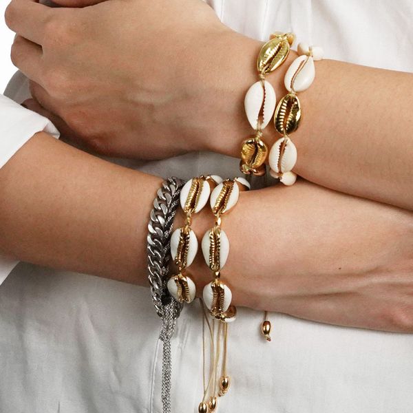 

bracelets for women gold color cowrie shell bracelets delicate rope chain bracelet beads charm bracelet bohemian beach jewelry, Golden;silver