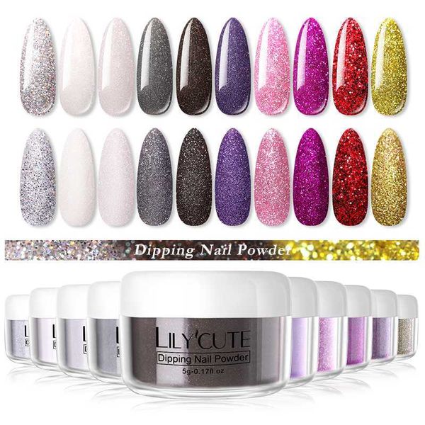 

lilycute dipping nail powder set fluorescence glitter dip pigment powder gradient french nail dust natural dry decoration, Silver;gold