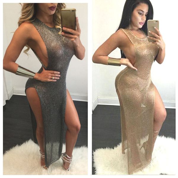 

new fashion womens ladies summer beach sundress evening party club long maxi dress hollow out sleeveless dresses, Black;gray