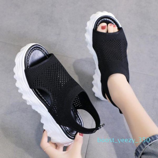 

designers woman platform sandals mesh breathable casual chunky sandal 5cm high heeled wedges shoes for women pink 2020 summer b35, Black