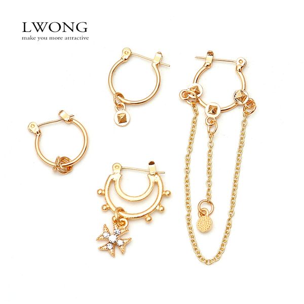 

lwong 4pcs/set trendy gold silver color small hoop earrings set ear piercing huggie earrings for women jewelry bijoux brincos, Golden;silver