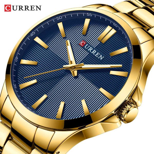 

men watches gold stainless steel band curren luxury quartz watch mens waterproof business man relogio masculino, Slivery;brown