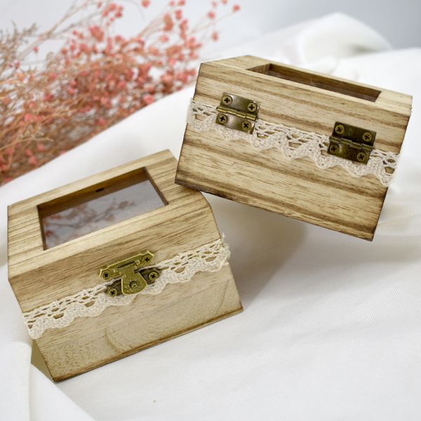 

1pc wedding supplies fashion rustic wedding wood romantic ring box holder ring bearer box jewelry case new