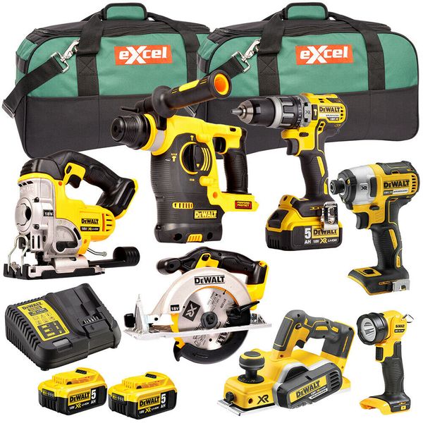 

Dewalt 18v xr cordle li ion 7pc mon ter kit with 3 x 5 0ah dcb184 dcb115 bag