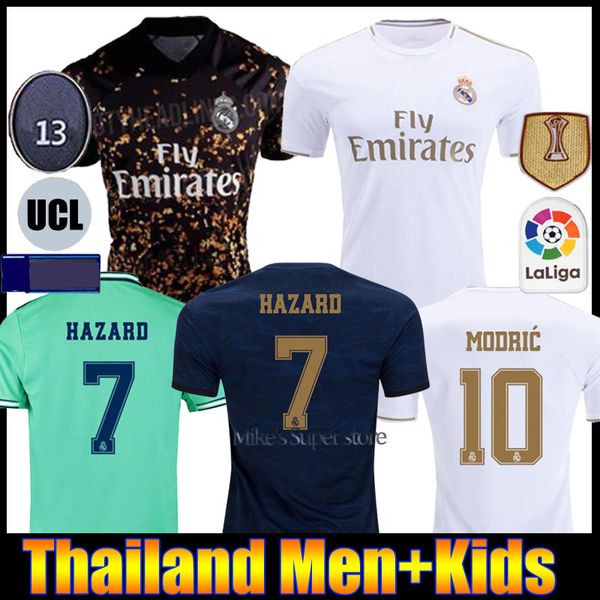 

19/20 real madrid home soccer jerseys 2019 2020 hazard camiseta de fÃºtbol 2019 2020 vinicius asensio football shirt kids camisa de futebol, Black;yellow