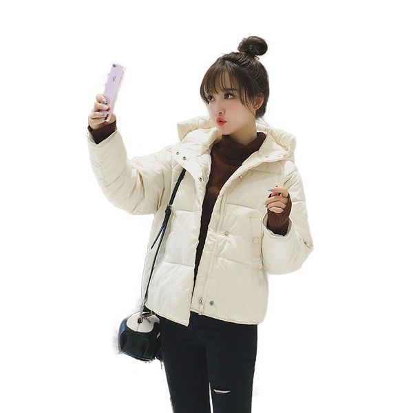 

casual loose full sleeve woman short winter coats and jackets fashion warm solid padded jacket hooded pockets parkas mujer 2018, Tan;black