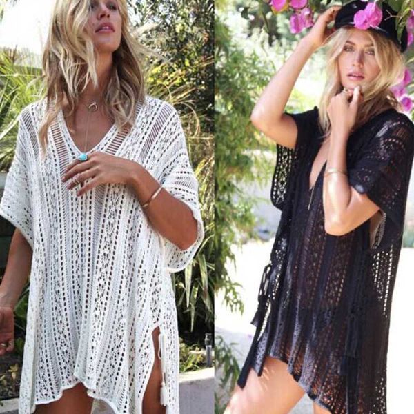 

fashion lace women dress summer dress 2020 hollow beach clothes robes v-neck dresses for women black white blouse, White;black