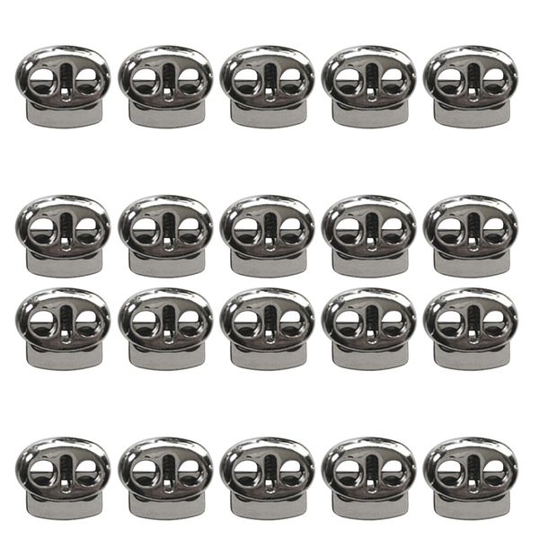 

20 pieces metal oval bean string cord locks 2 hole toggle spring clasp stop, Black