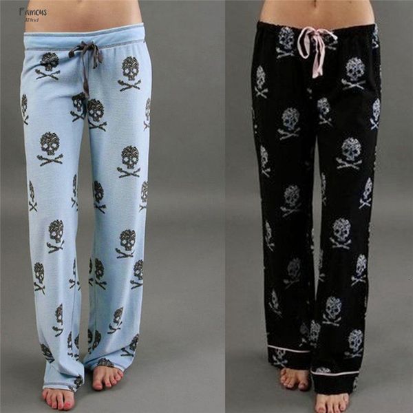 

lady pants женщины причинно ежедневно высокая талия череп печать широкий теленок длина длинные ноги женщин плюс размер harajuku брюки 82015, Black;white