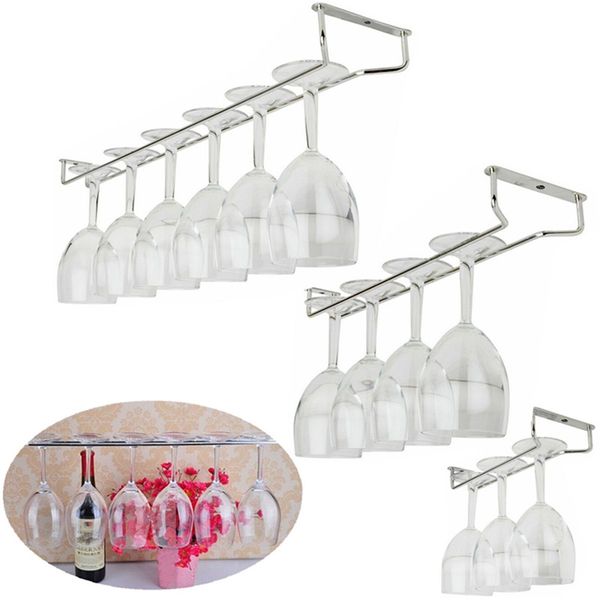 

new 27/35/55cm stainless steel kitchen home supplies wine glass rack hanging large chrome stemware holder under cabinet